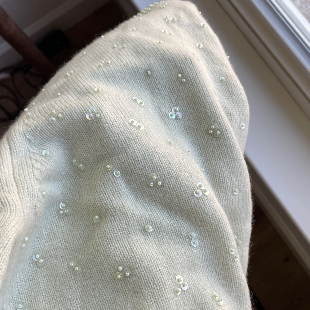 Doen Cashmere Pearl-Embellished Cream Women's Cardigan Sweater - Picture 14 of 14